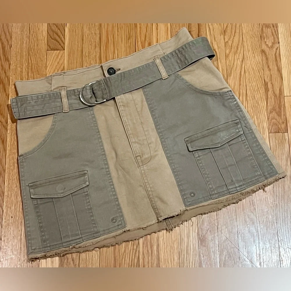 FRAME Paperbag High-Rise‎ Raw Hem Stretch Cotton Mini Skirt Cargo Multi Size 27 - Picture 12 of 16